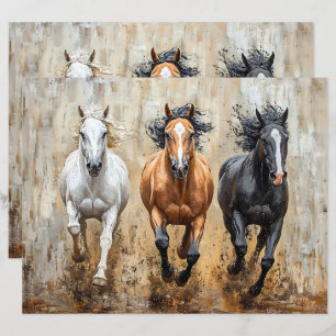 Horse Trio Galloping Painting Scrapbook Paper