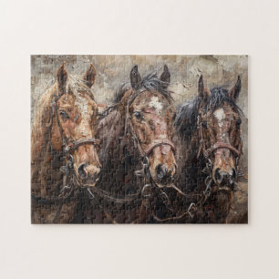 Horse Trio Oil Painting Jigsaw Puzzle