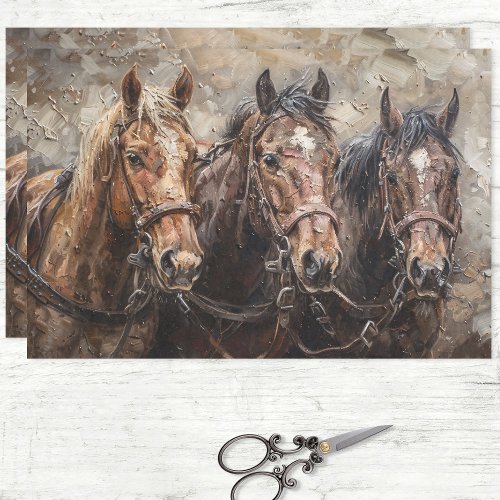 Horse Trio Rustic Western Decoupage Tissue Paper