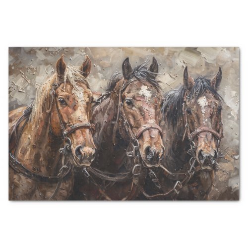 Horse Trio Rustic Western Decoupage Tissue Paper