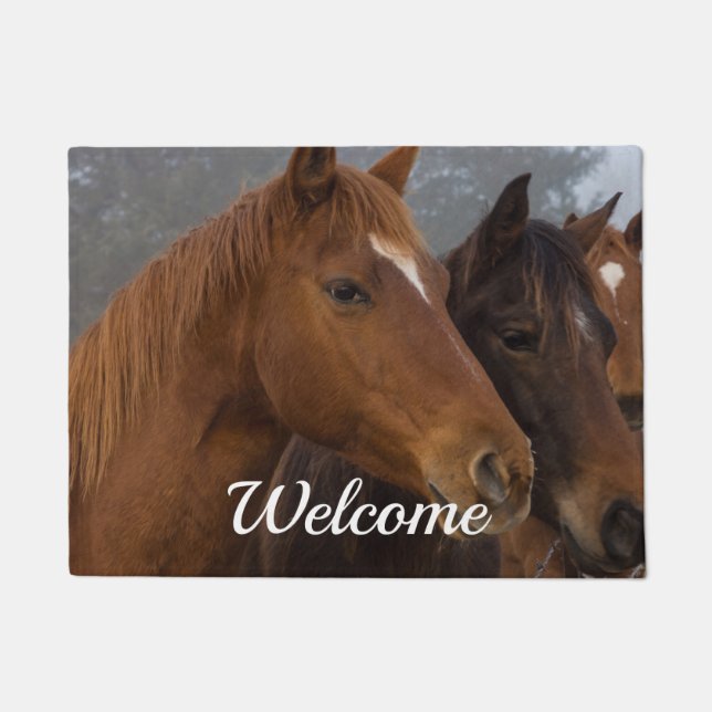Horse Triplets Welcome Doormat (Front)