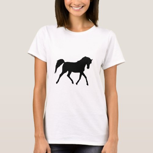 Horse trotting black silhouette ladies t_shirt T_Shirt