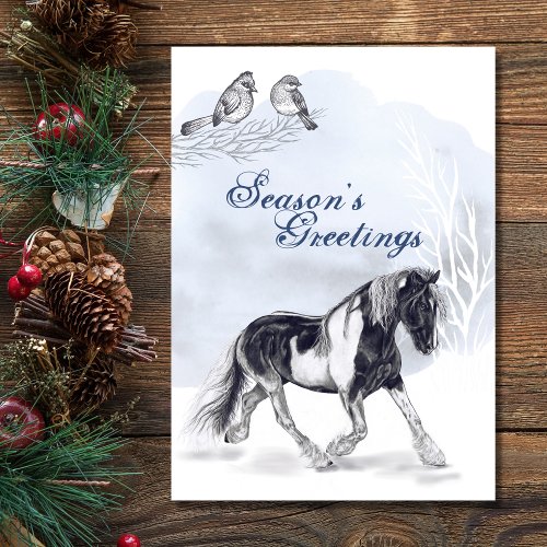 Horse Trotting in the Snow Christmas Holiday Card