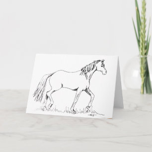 Horse Trotting Ink Drawing Blank Card