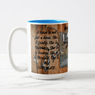 Horse Two-Tone Mug with feathers, 15 oz