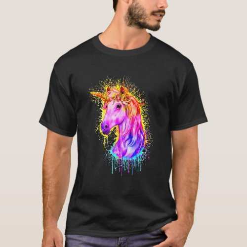 Horse Unicorn Colorful Rainbow Cute Women Girl Hor T_Shirt