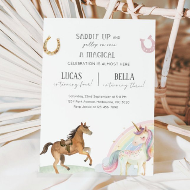 Horse & Unicorn Joint Birthday Party Invitation (Creator Uploaded)