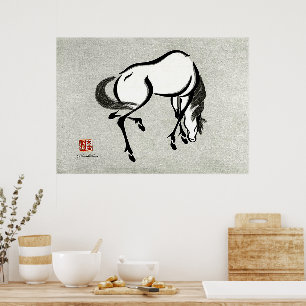 Horse Urushibara Mokuchu Vintage Japanese Art Poster