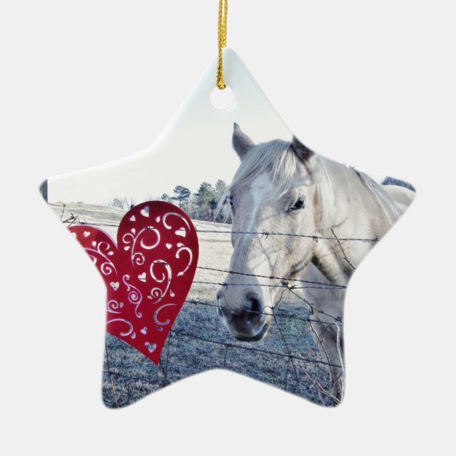 HORSE Valentine heart Ceramic Ornament (Front)