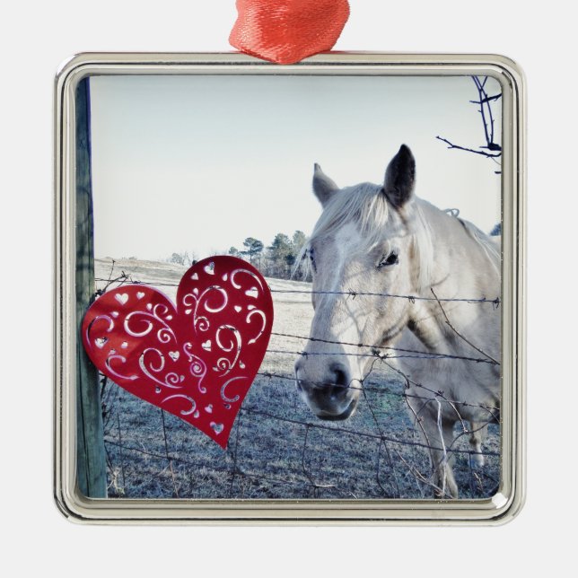 HORSE Valentine heart Metal Ornament (Front)