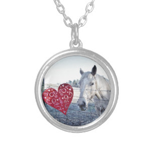HORSE Valentine heart Silver Plated Necklace