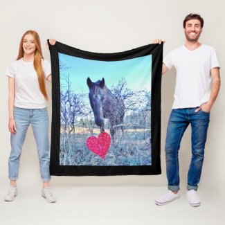 horse Valentine Hearts Black Fleece Blanket