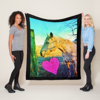 horse Valentine Hearts Black Fleece Blanket horse