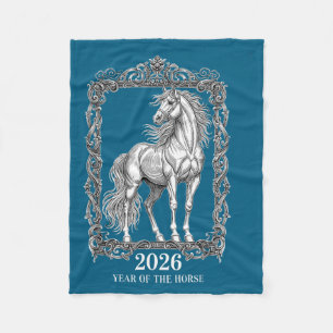 Horse Vintage Woodcut Engraving Style Illustration Fleece Blanket