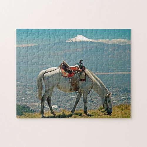Horse & volcano, Quito, Ecuador Jigsaw Puzzle