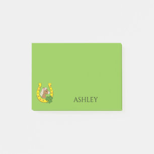 Horse w Golden Horse Shoe, Shamrock Personalize Post-it Notes