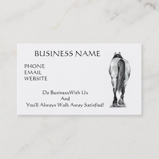 Customizable HORSE WALKING AWAY: LEAVE SATISFIED: BUSINESS CARD
