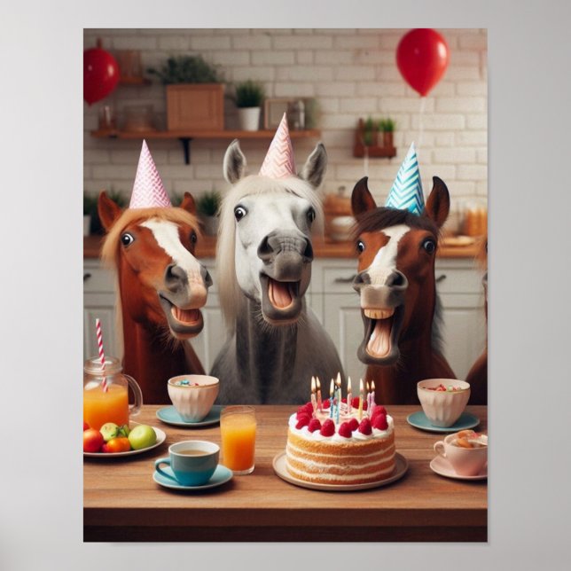 Horse Wall Art, Horse Birthday Party, Funny Horse  Poster (Front)