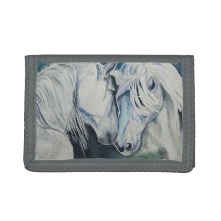Horse Wallet- Watercolor Style, Blue Tri-fold Wallet