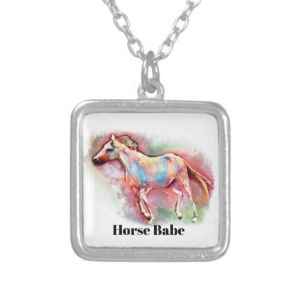 Horse watercolor art silver plated necklace