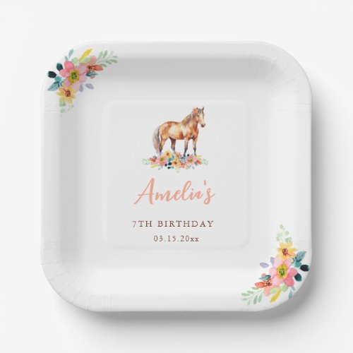 Horse Watercolor Birthday Party Pony Paper Plates