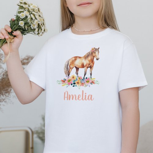 Horse Watercolor Custom Name Pony T_Shirt