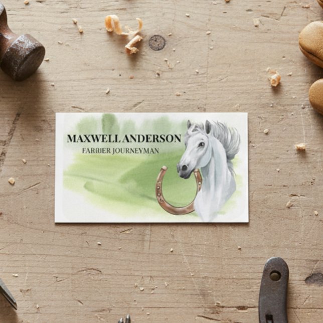 Horse Watercolor Ferrier Stable Horseshoe  Business Card (Creator Uploaded)