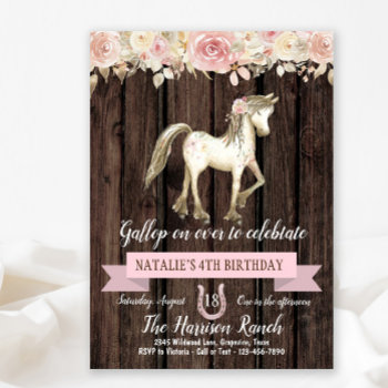 Horse Watercolor Flower Girl Pony Birthday Party Invitation by InvitationCentral at Zazzle