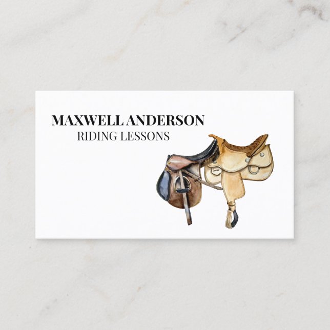 Horse Watercolor Riding Equestrian Saddle  Business Card (Front)