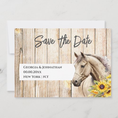Horse watercolor sunflower rustic western chic save the date