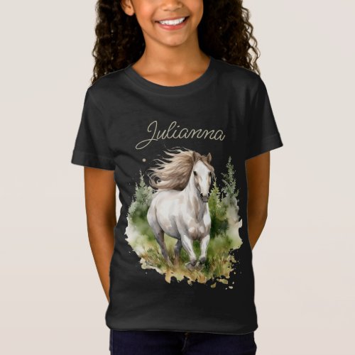Horse Watercolor White Arabian Horse Pony Nature T_Shirt