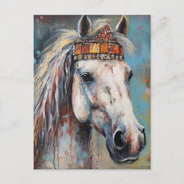 Horse wearing a colorful crown postcard (Front)