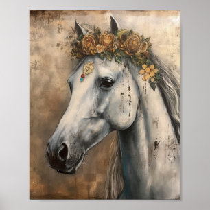 Horse wearing a floral crown poster