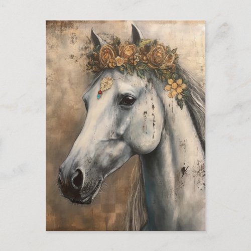 Horse wearing a flower crown postcard