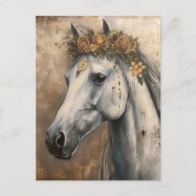Horse wearing a flower crown postcard (Front)