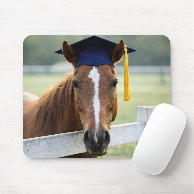Horse Wearing a Graduate Cap Mouse Pad (With Mouse)