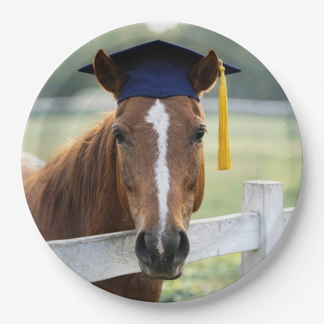 Horse Wearing a Graduate Cap Paper Plates (Front)