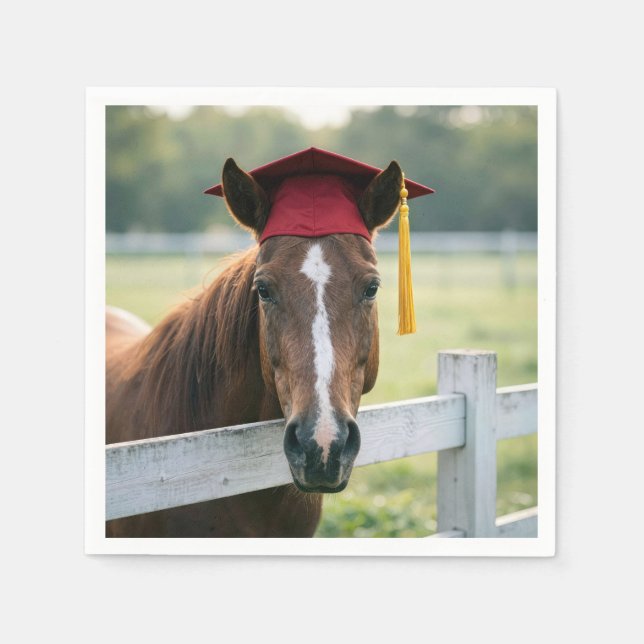 Horse Wearing a Red Graduation Cap Napkins (Front)