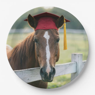 Horse Wearing a Red Graduation Cap Paper Plates