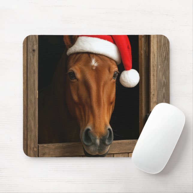 Horse Wearing a Santa Cap Mouse Pad (With Mouse)