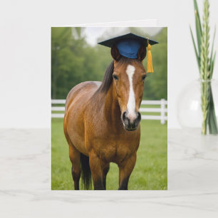 Horse Wearing Blue Graduation Cap Card