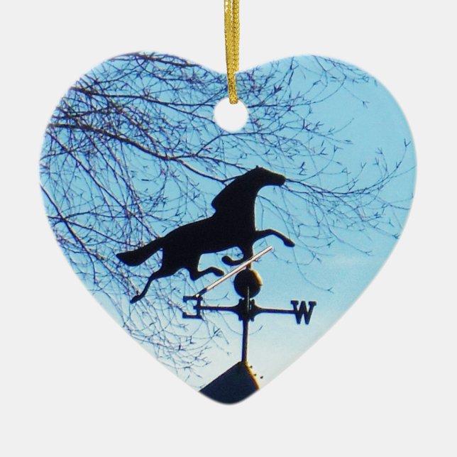 Horse Weather Vane Blue Sky Ceramic Ornament (Front)