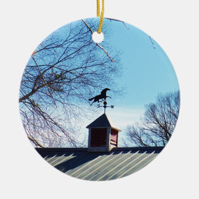Horse Weather Vane Blue Sky Ceramic Ornament (Front)