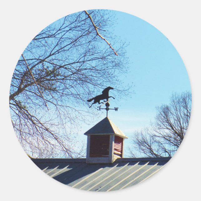 Horse Weather Vane Blue Sky Classic Round Sticker (Front)
