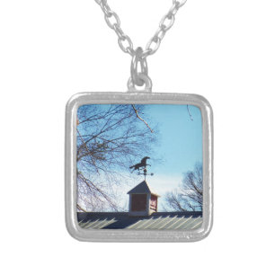 Horse Weather Vane Blue Sky Silver Plated Necklace
