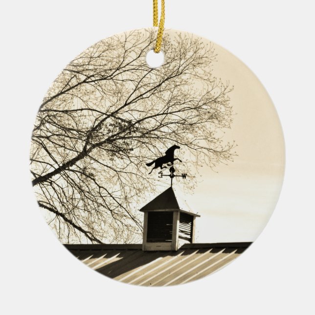Horse Weather Vane sepia Ceramic Ornament (Front)