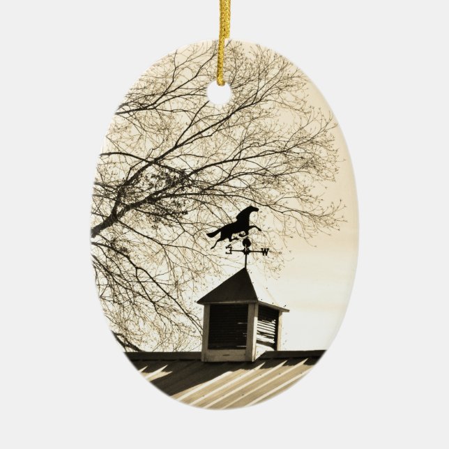 Horse Weather Vane sepia Ceramic Ornament (Front)