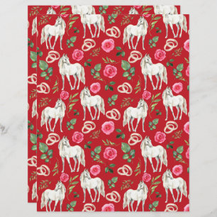 Horse Wedding Scrapbook Paper in Red