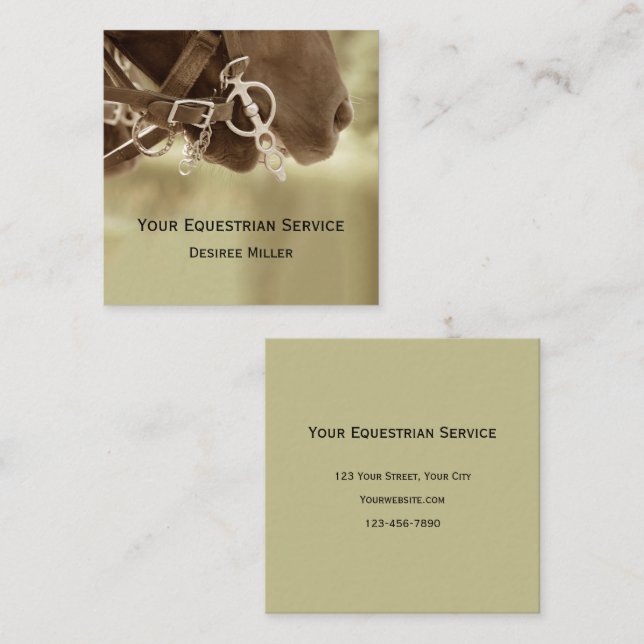 Horse Western Brown Green Equine Farm Square Business Card (Front/Back)