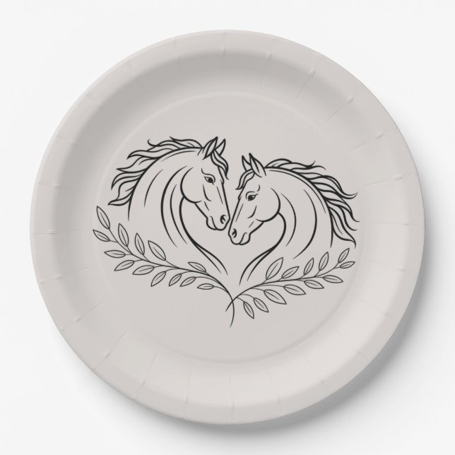 Horse Western Country Elegant Rustic Wedding Paper Plates (Front)